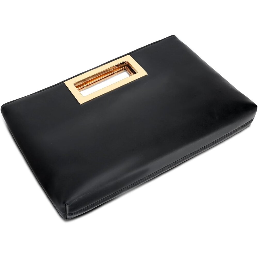 Women’s Black Leather Imported Magnetic Evening Purse Hand Bags - Picture 4 of 7
